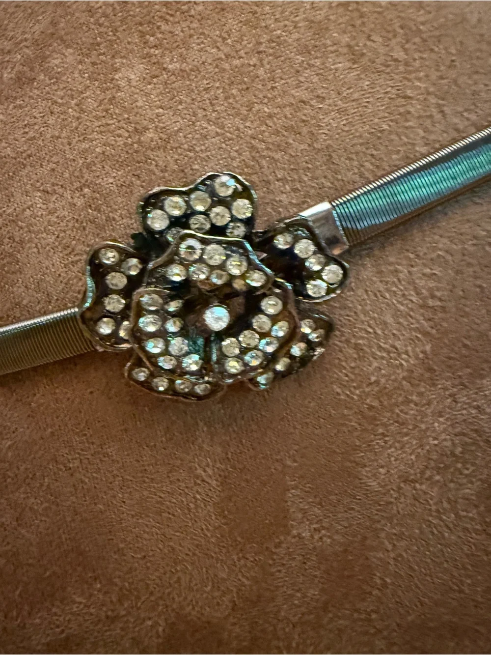 Crystal Flower Accent Metallic Waist Belt